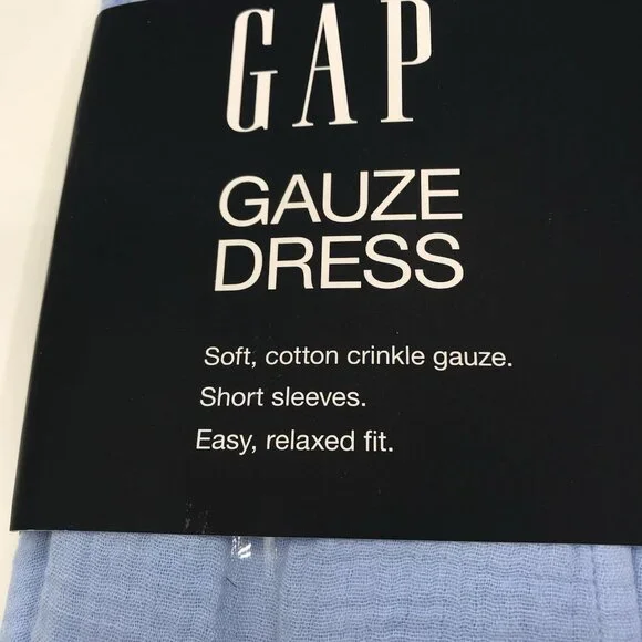 Gap Women's Gauze Tiered Dress Size Medium  Blue Short Sleeve BOHO V Neck - Picture 3 of 7